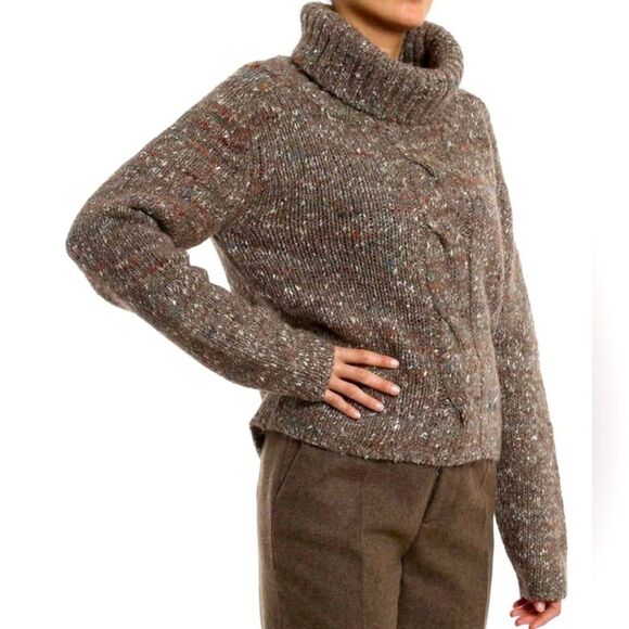 Stella Jean Wool Alpaca Silk Roll Neck Chunky Speckled Knit Sweater Brown 8 - Picture 4 of 13